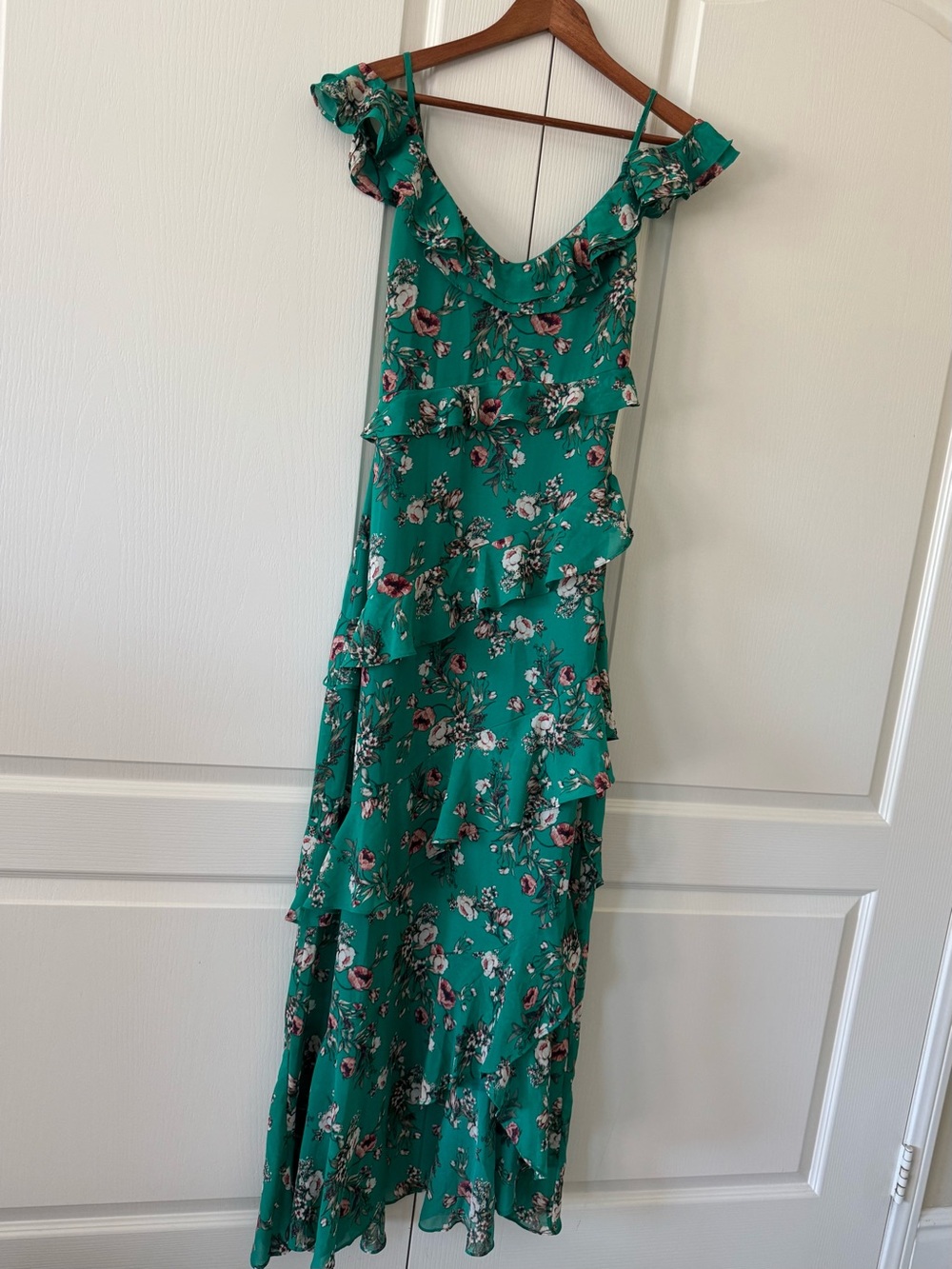 Forever 21 Teal Green Floral Ruffle Maxi Dress